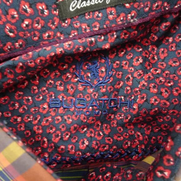 Bugatchi Uomo Button Up Shirt Mens Large Orange Long Sleeve Classic Fit Check - Picture 6 of 13